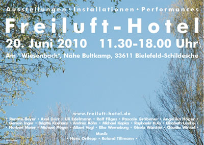 Freiluft-Hotel am 20. Juni 2010 am Wiesenbach, Nähe Bultkamp in Bielefeld-Schildesche
